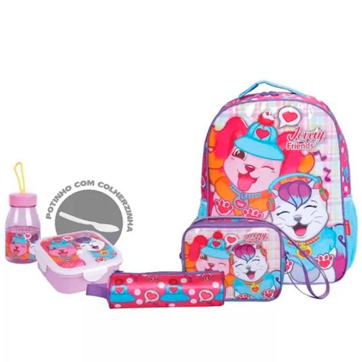 MOCHILA GATOS AMIGOS  LANCHEIRA   ESTOJO